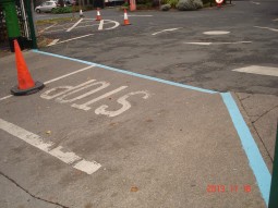 The blue line which smokers need to cross to have a cigarette at The Coombe Hospital